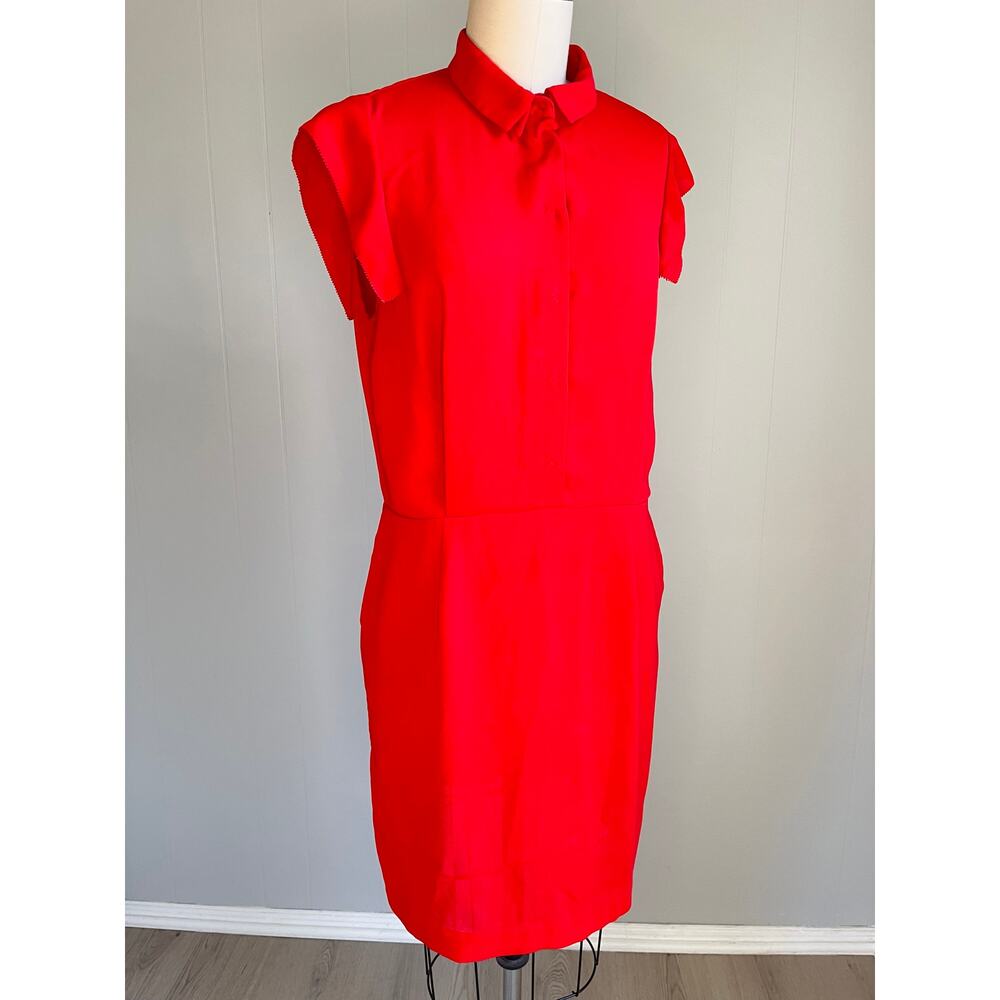 & Other Stories Red Shirt Dress Size 8 Pockets Colorful Preppy Cap Sleeves‎